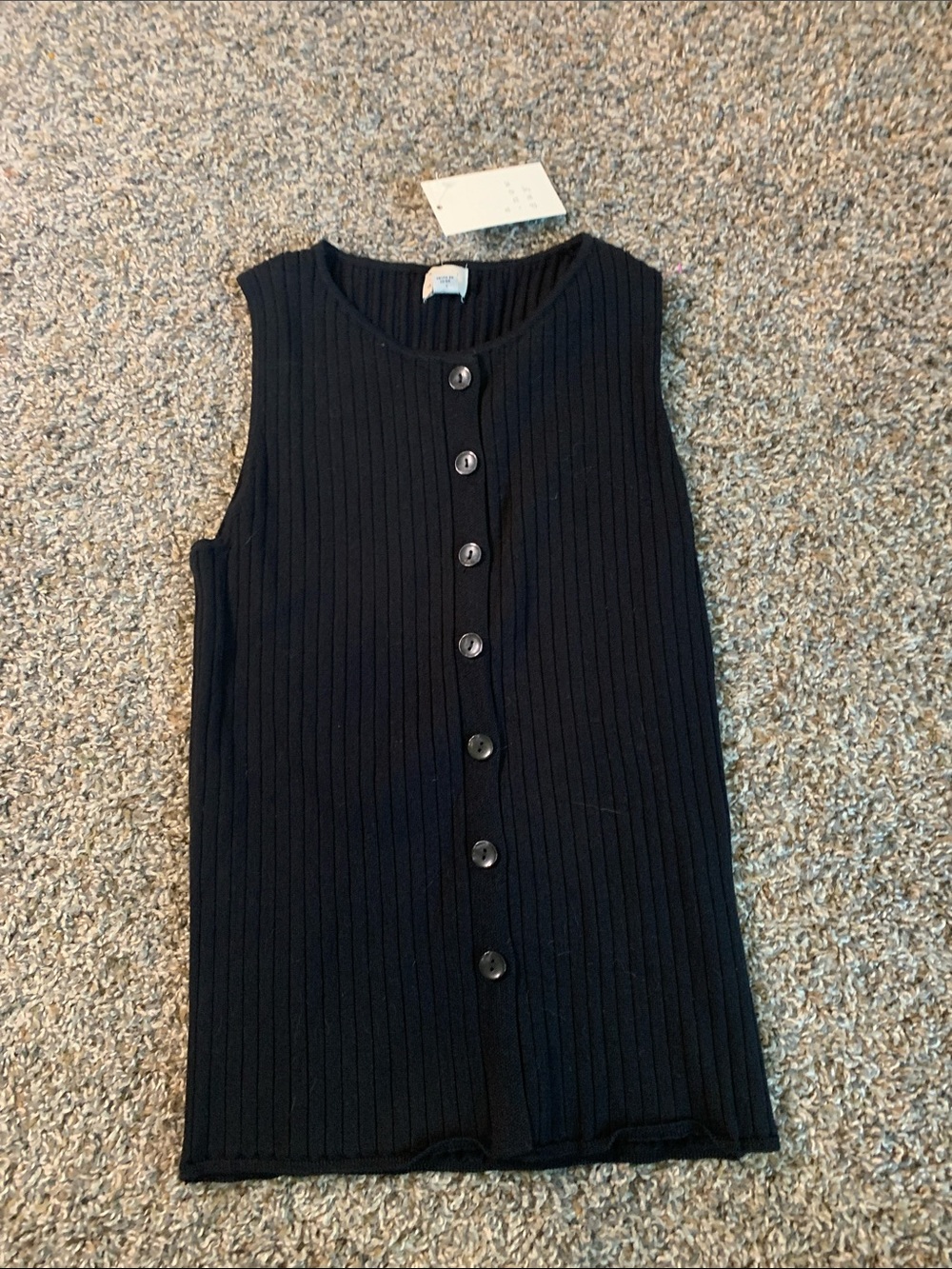 a new day Black Ribbed Button-Front Tank Top